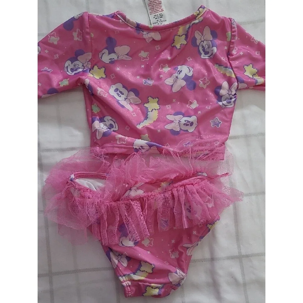 Disney 3T Girls Pink & Purple Minnie Swim Top and Ruffle Bottoms 2 piece set